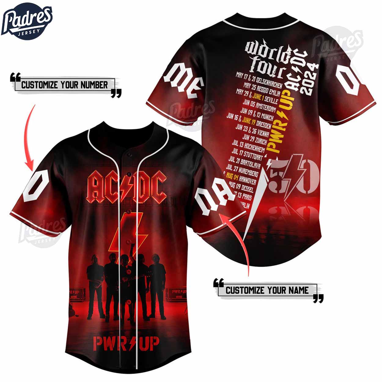 Personalized ACDC World Tour 2024 Baseball Jersey Style - Padres Jersey Oasis: Elevate Your Baseball Style Game