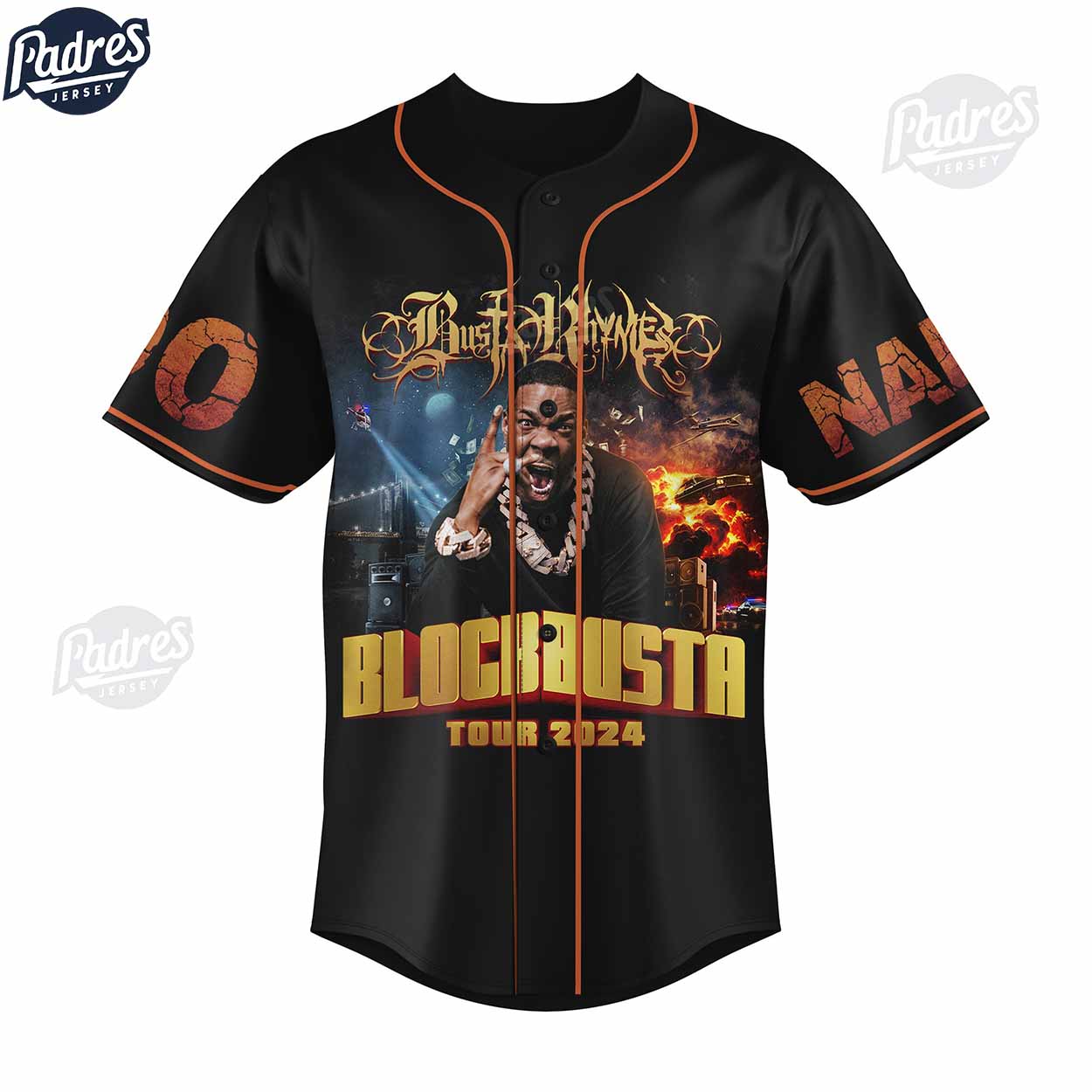 Personalized Busta Rhymes BLOCKBUSTA TOUR 2024 Baseball Jersey - Padres Jersey Oasis: Elevate Your Baseball Style Game
