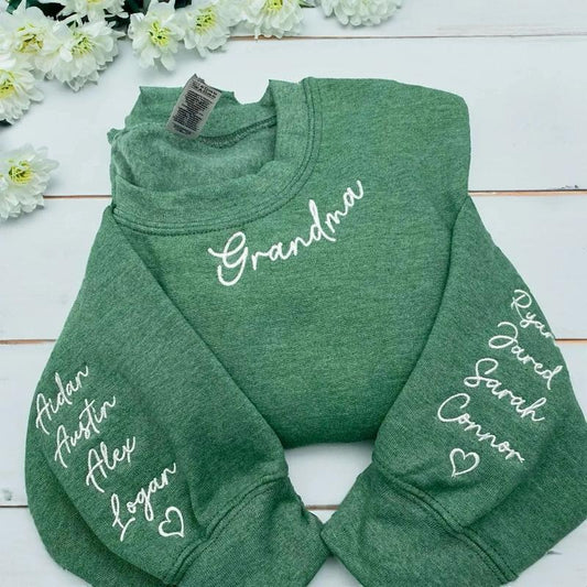 Personalized Embroidered Grandma Sweatshirt, Custom Name on Sleeve, Mama Sweatshirt, Great Grandmother Hoodie, Nana Hoodie, Mimi Shirt