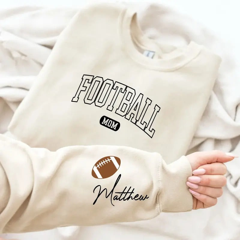 Personalized Football Mom Sweatshirt with Player's Custom Name, Football Mama Hoodie, Football Mom Hoodie with Son's Name Womenswear Sweaters Tops Comfort
