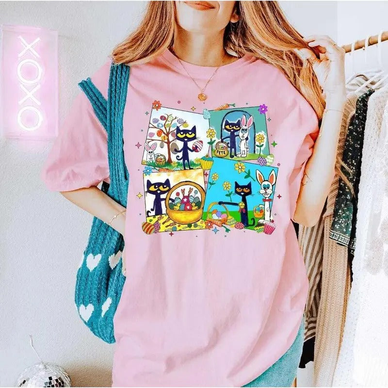 Pete The Cat Easter Egg Bunny Shirt, The Cool Cat Back To School T-shirt, Children's Book Gift, Cute Groovy Cat Easter, Kindergarten Teacher