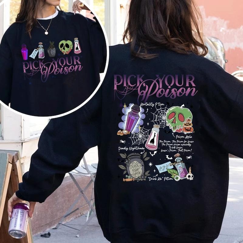 Pick Your Poison 2 Sides T-Shirt, Retro Halloween Shirt, Vintage Oh Right That Poison Sweatshirt, Llama Poison For Kuzco, Spooky Season Gift