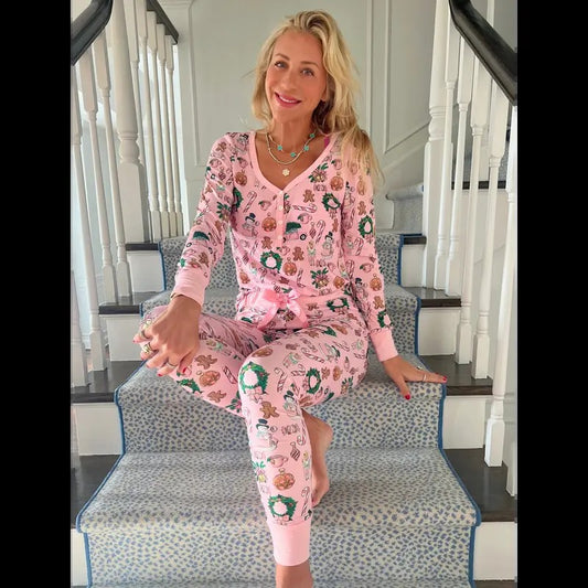 Pink Gingerbread Jogger Pajama Set