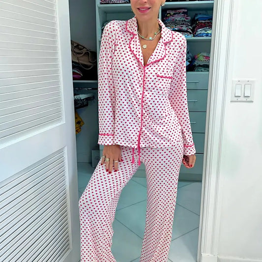 Pink Heart Wide Leg Pajama Set