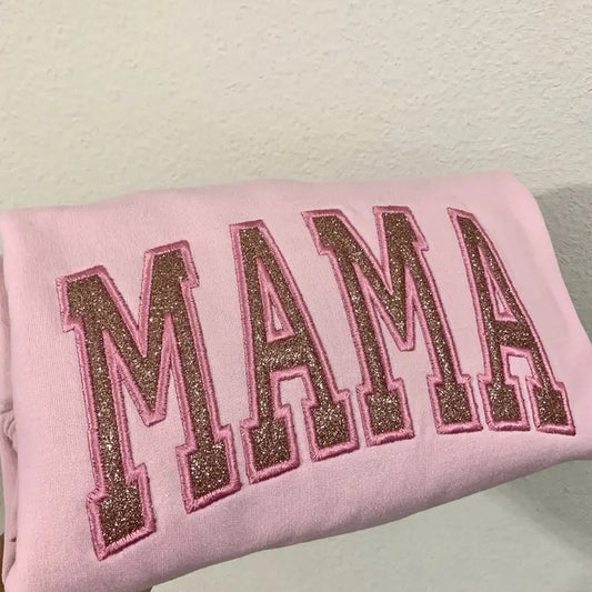 Pink Mama Glitter Heat Transfer Vinyl Embroidered Sweater - Personalized Sparkle for Stylish Moms
