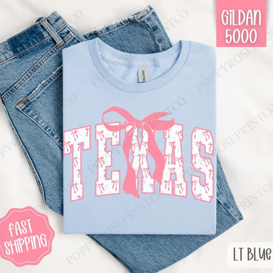 Pink Texas Bow Shirt Gildan, Women's Tee, Cute Women's Tshirt Plus Sizes