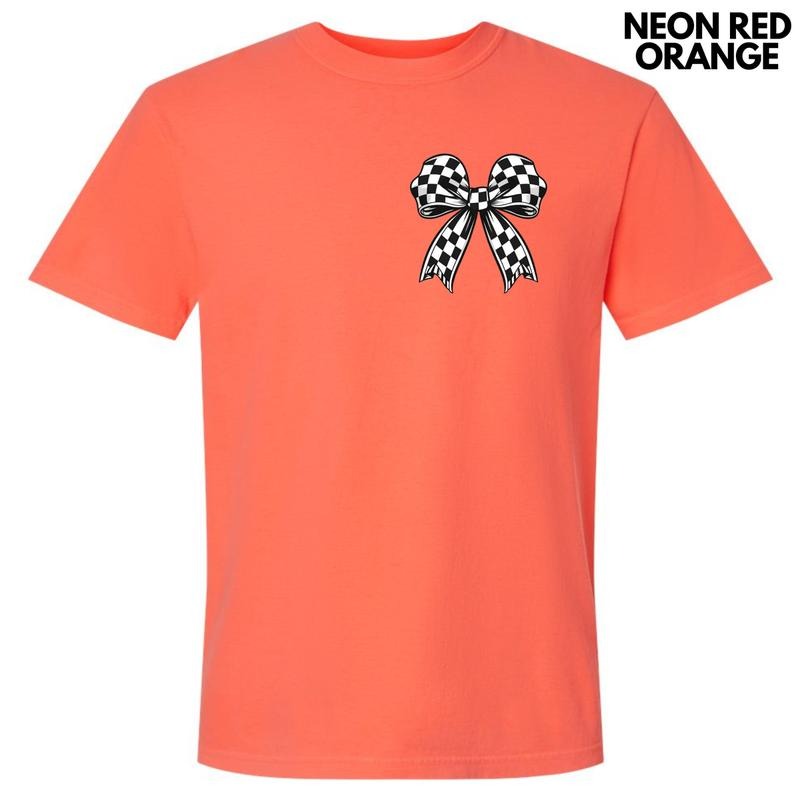 Pocket Size - Black Checkered Bow Comfort Colors T-Shirt 'NLB'