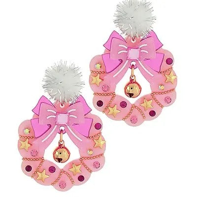 Pom Pom Christmas Wreath Earrings