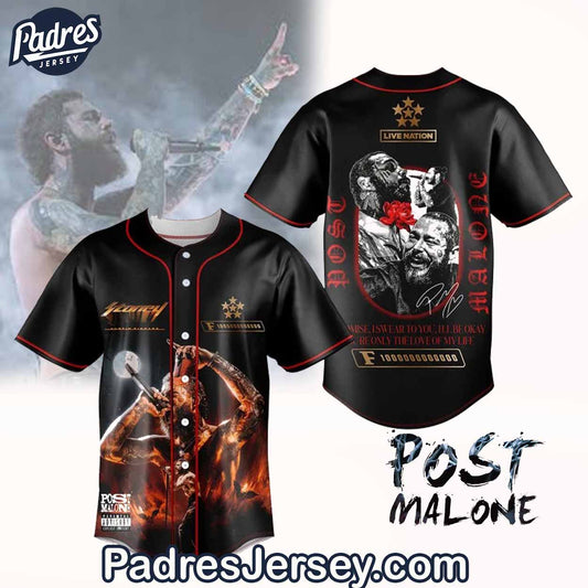 Post Malone Live Nation Baseball Jersey Outfit - The Big Ass Stadium Tour - Padres Jersey Oasis: Elevate Your Baseball Style Game