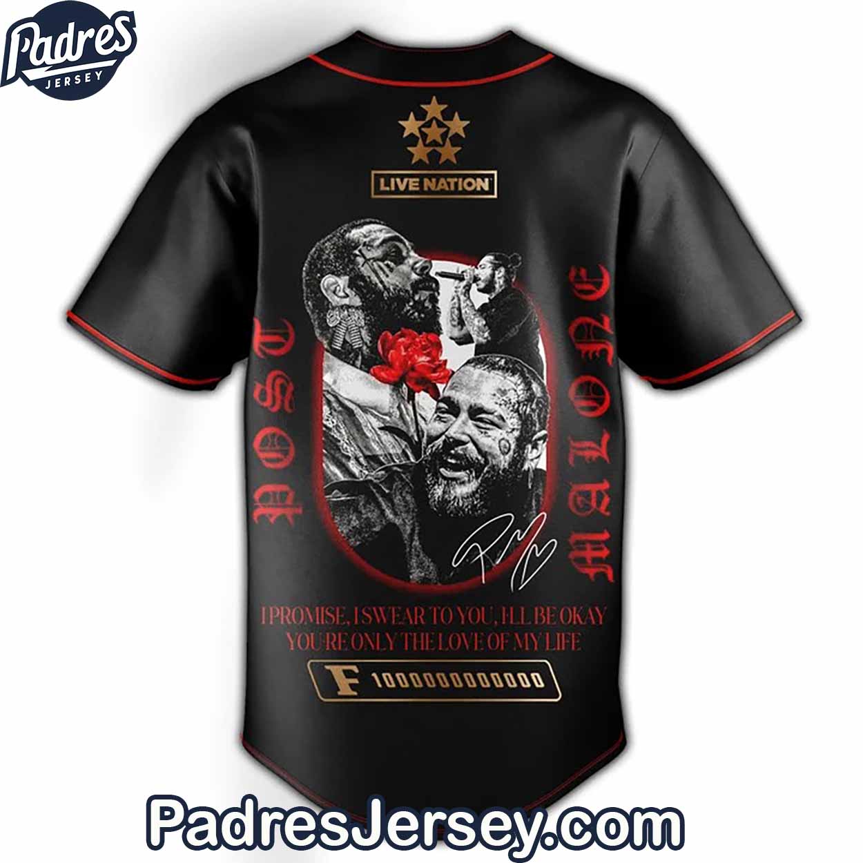 Post Malone Live Nation Baseball Jersey Outfit - The Big Ass Stadium Tour - Padres Jersey Oasis: Elevate Your Baseball Style Game