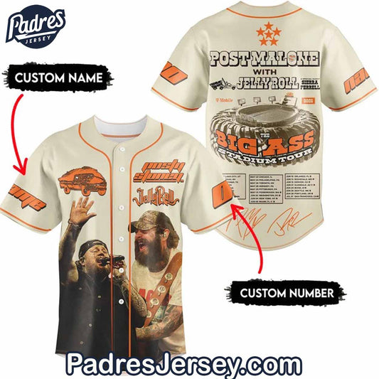 Post Malone With Jelly Roll The Big Ass Stadium Tour Baseball Jersey Outfit - Padres Jersey Oasis: Elevate Your Baseball Style Game