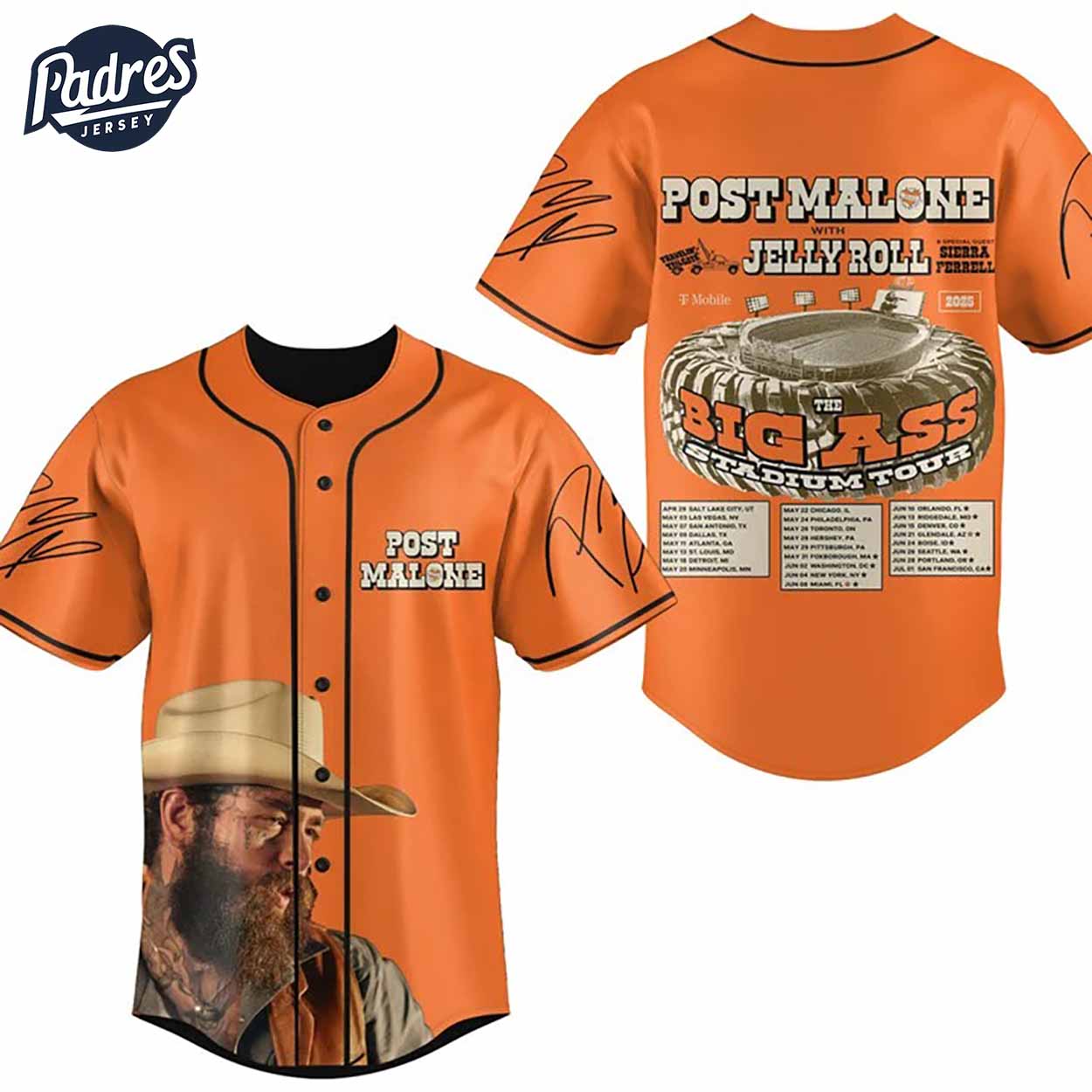 Post Malone With Jelly Roll Tour 2025 Baseball Jersey Outfit - Padres Jersey Oasis: Elevate Your Baseball Style Game
