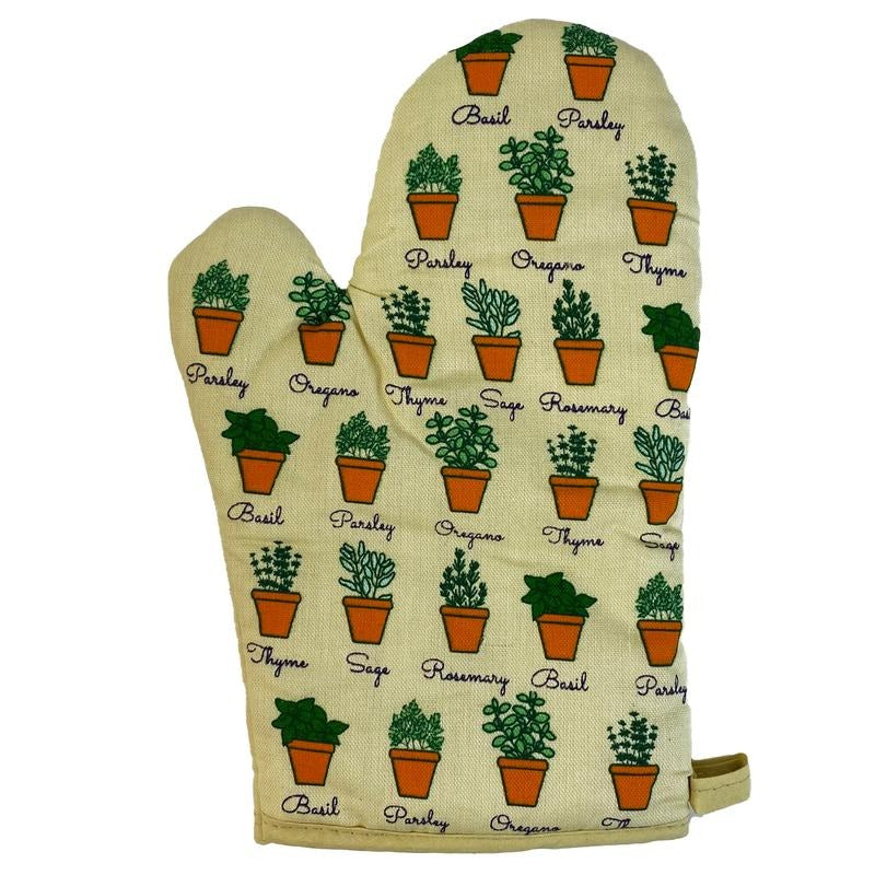 Potted Herbs Oven Mitt Cute Chef Spices Gardening Lover Gift Novelty Kitchen Glove Funny Graphic Kitchenwear Funny Environmental  Novelty Cookware Yellow