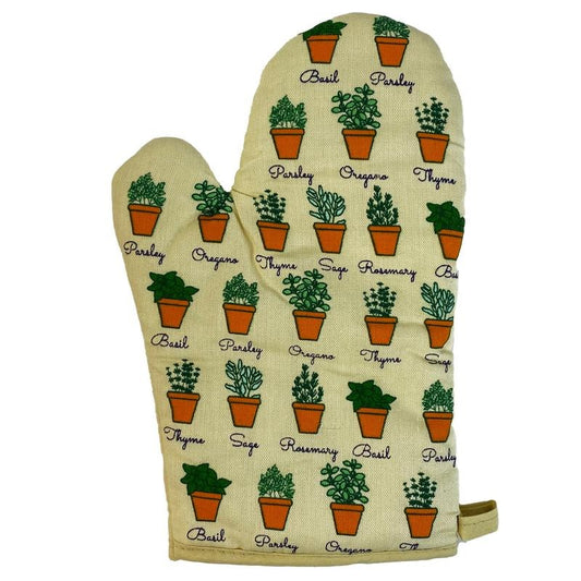 Potted Herbs Oven Mitt Cute Chef Spices Gardening Lover Gift Novelty Kitchen Glove Funny Graphic Kitchenwear Funny Environmental  Novelty Cookware Yellow