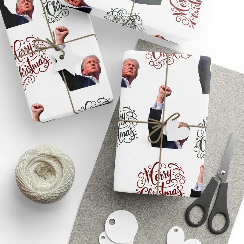 Powerful Trump Christmas - Trump Wrapping Paper for Gifts - Trump Christmas Gift Wrap - Maga Gift Wrap Christmas Trump 2024
