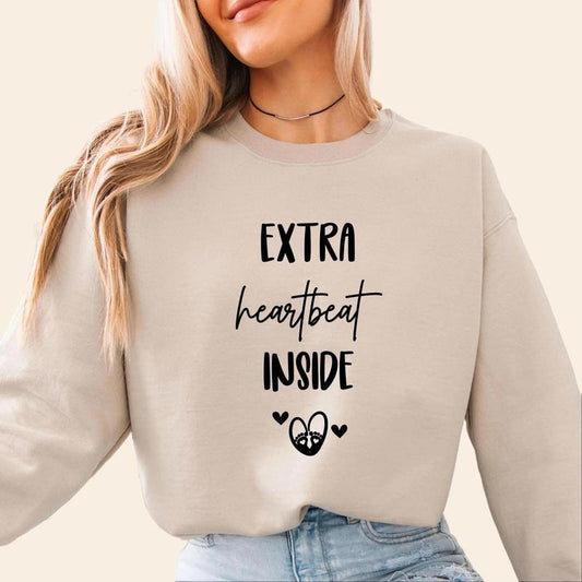 Pregnancy Sweatshirt, Extra Heartbeat Inside, Pregnancy Reveal, Pregnancy Announce, Baby Announcement, Maternity Sweater, New Mum Gift