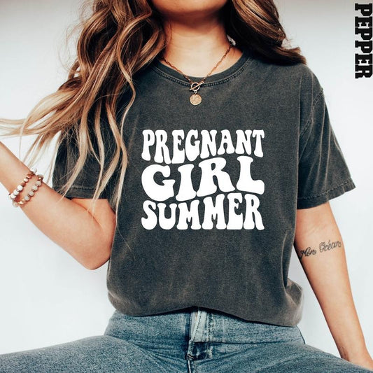 Pregnant Girl Summer Shirt, Pregnant Shirt, Mothers Day Shirt, Baby Announcement, Pregnancy Reveal, Baby Shower Gift