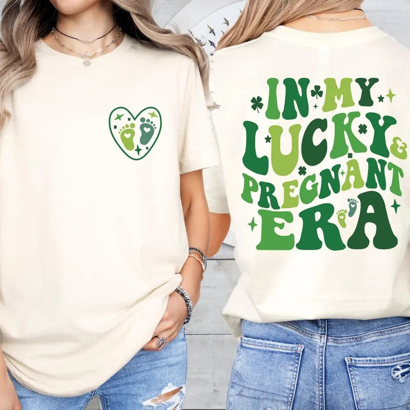 Pregnant St Patricks Day Baby Announcement Shirt, Irish Pregnant Mom Shirt, Lucky Pregnancy Shirt, Baby Shower St Patrick Party Shirt
