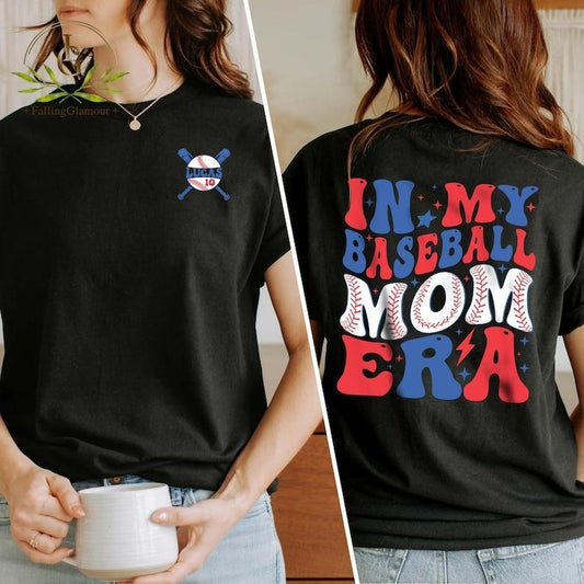 Premium  Baseball Mom Era Tshirt With Custom Number And Name, Two-sided Baseball Mom Tee, Baseball Mom Shirt, Baseball Mom Tee, Game Day Shirt