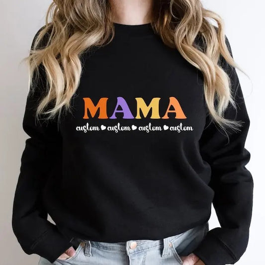 Premium  Customized Mama Sweatshirt, Colorful Mom Themed Shirt For Women, Trendy Mommy Hoodie, Preppy Mother's Day Sweater, Gift For Mummy