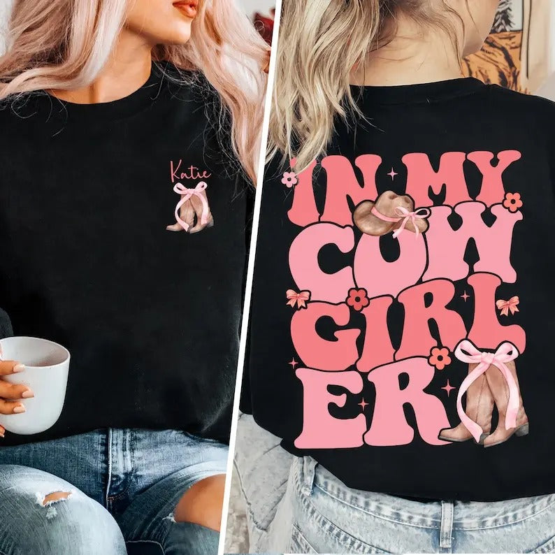 Premium  In My Cow Girl Era Shirt, Pink Coquette Shirt, Custom Bows Shirt, Cowgirl Era,Pink Bow, Soft Girl Era,Gifts for Her, Girly Shirt,Girly Gifts