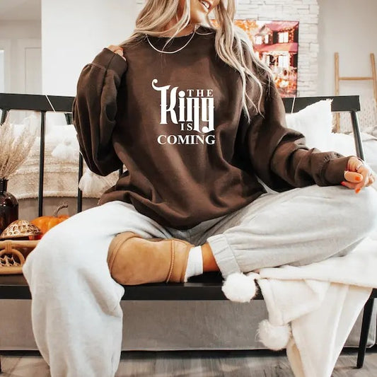Premium  King is Coming Sweatshirt, Jesus Is The King Vibes Christianity Hoodie, Religious Vintage Shirt, Baptism Sweater, Gifts for Catholic