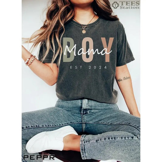 Premium  Personalized Boy Mama Shirt, Boy Mom, Mom Shirt For Mother's Day, Baby Shower Gift, New Mom Gift, Boy Mom Tee, Mama tshirt
