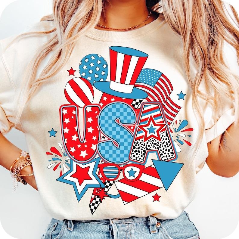 Preppy USA Retro Checkered America Coquette 1776 Girly Memorial T-Shirt