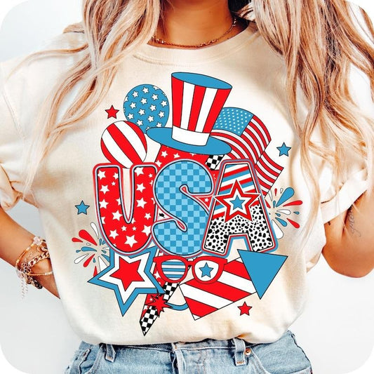 Preppy USA Retro Checkered America Coquette 1776 Girly Memorial T-Shirt