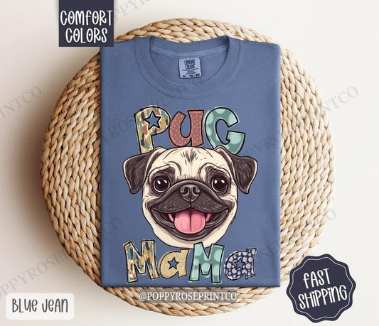 Pug Mama Comfort Colors, Dog Mom Tee, Cute Mama Women's Tshirt