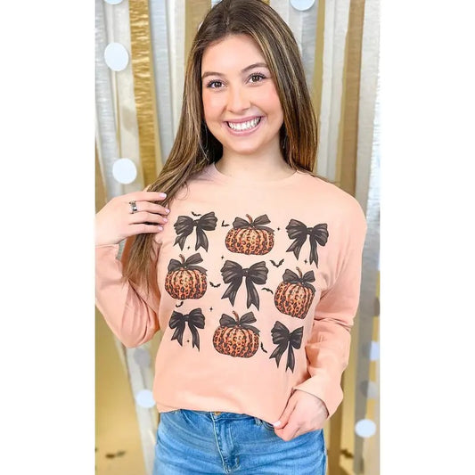Pumpkin Bows Long Sleeve Graphic T-Shirt