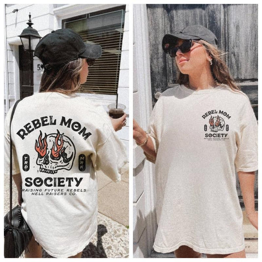 Rebel Mom Society Tee Comfort Colors Retro Grunge Edgy Mom Shirt Mothers Day Gift New Mom Bonus Mom First Time Mom Stepmom Gift Raise Hell