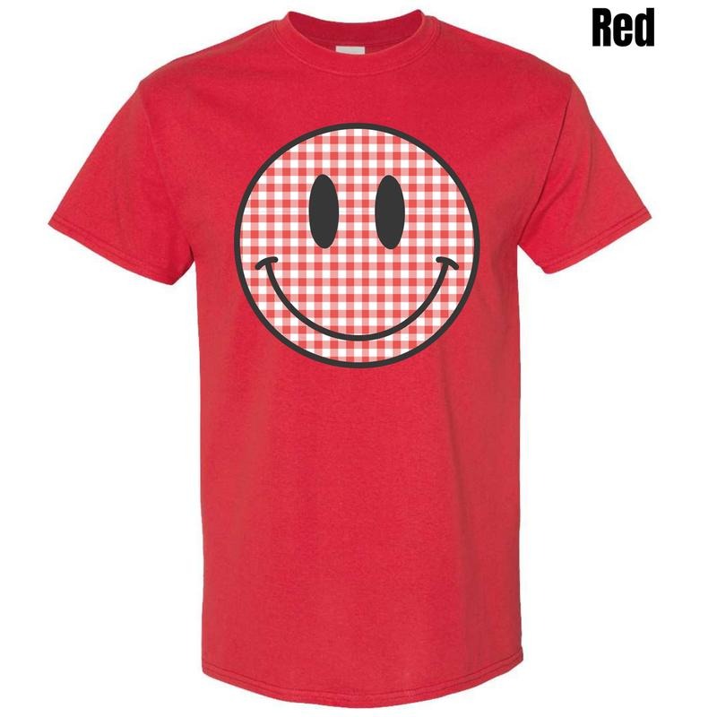 Red Gingham Happy Face Gildan Short Sleeve T-Shirt 'NLB'