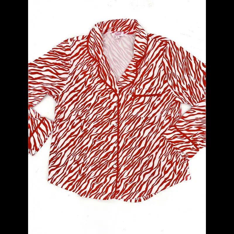 Red Zebra Long Sleeve Button Pajama Top