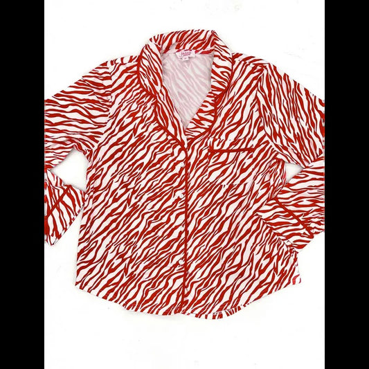 Red Zebra Long Sleeve Button Pajama Top