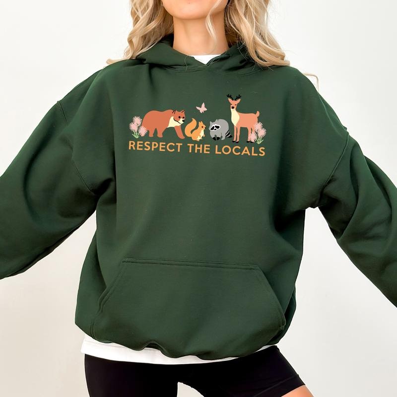 Respect The Local Hoodie, Protect Wildlife Sweatshirt, National Parks Hoodies, Camping Outdoors Sweaters, Granola Girl Tops, Environmental Womenswear