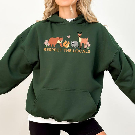 Respect The Local Hoodie, Protect Wildlife Sweatshirt, National Parks Hoodies, Camping Outdoors Sweaters, Granola Girl Tops, Environmental Womenswear
