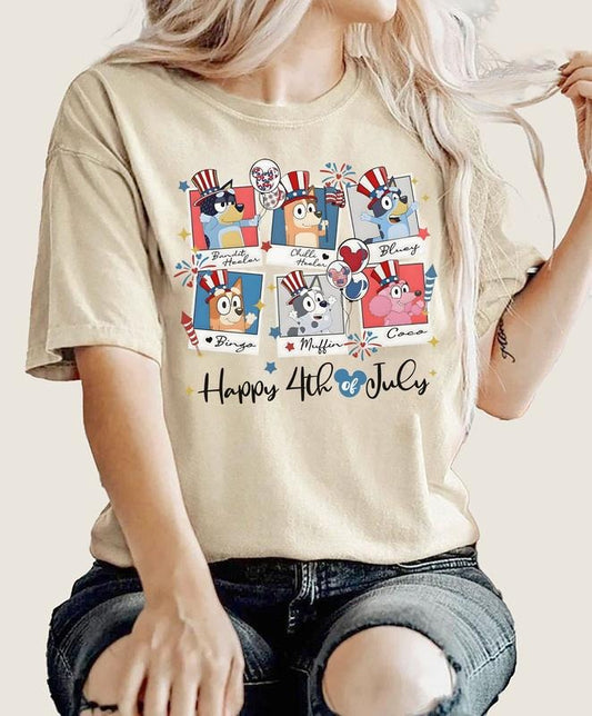 Retro Bluey 4th of July T Shirt, Bluey Birthday Party Shirt, Bluey and Bingo Shirt, Independence day shirt, 4th of July Shirt, Bluey Birthday