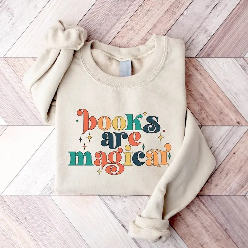Retro Books Sweatshirt, Cute Teacher Books Lover Sweatshirt, Magical Bookish Sweatshirt, Teacher Reading Sweatshirt, Group Teacher Shirts