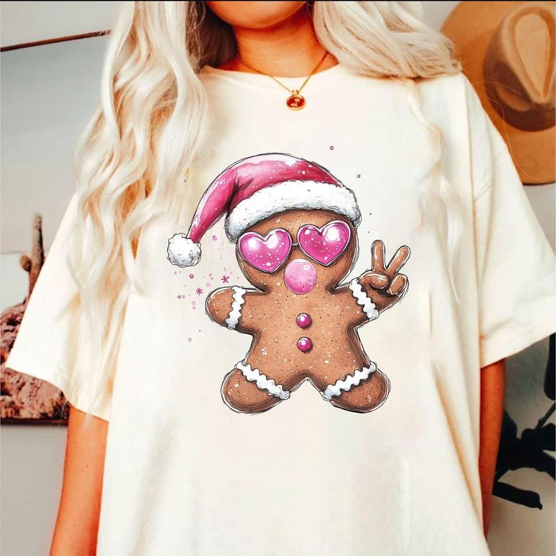 Retro Ginger , Gingerbread, Pink Christmas, Blowing Bubble, Vintage Christmas, PNG, Santa, Sunglasses