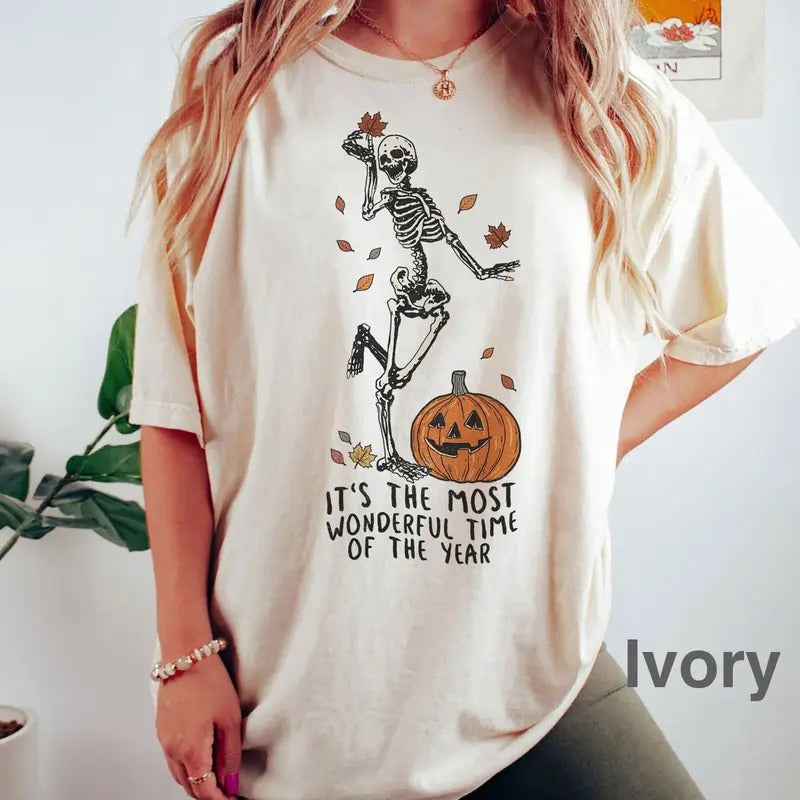 Retro Halloween Shirt, Its The Most Wondrful Time Halloween Shirt Witch T-Shirt Gift For Halloween Witchy T-Shirt Skeleton Fall Halloween
