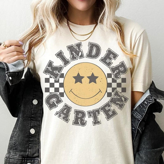 Retro Kindergarten Grade Teacher Shirt, Kinder Grade Tee, First Day of School Matching Tshirt