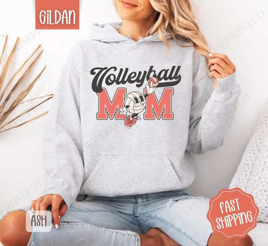 Retro Volleyball Mom Hoodie, Women's Volleyball Mom Crewneck, Cute Women's Volleyball Hooded Sweater
