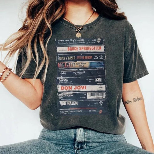 Rock Cassettes Tape  Printed T-Shirt, Rock Bands Shirt, Unisex tee, Vintage Feel, Graphic T-Shirt