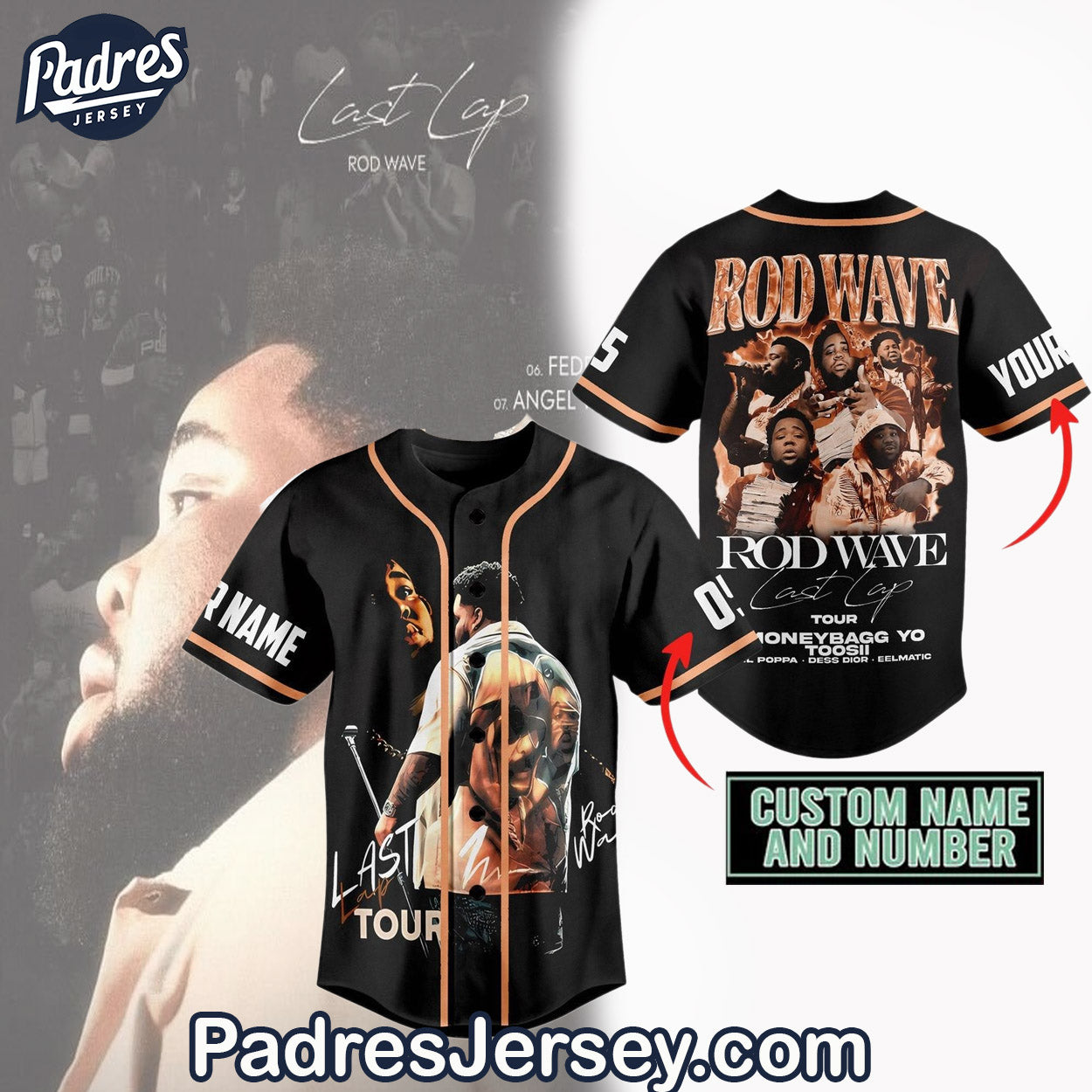 Rod Wave - Last Lap Tour Baseball Jersey Outfit - Custom Name - Padres Jersey Oasis: Elevate Your Baseball Style Game