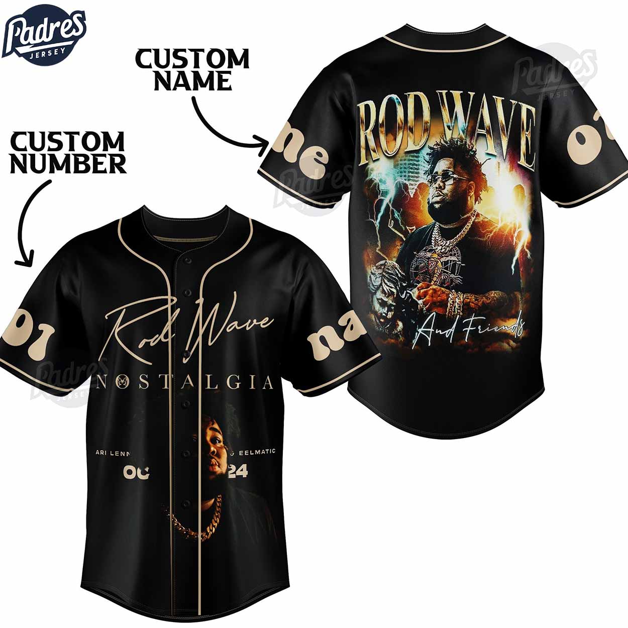 Rod Wave Nostalgia Tour 2024 Custom Baseball Jersey - Padres Jersey Oasis: Elevate Your Baseball Style Game