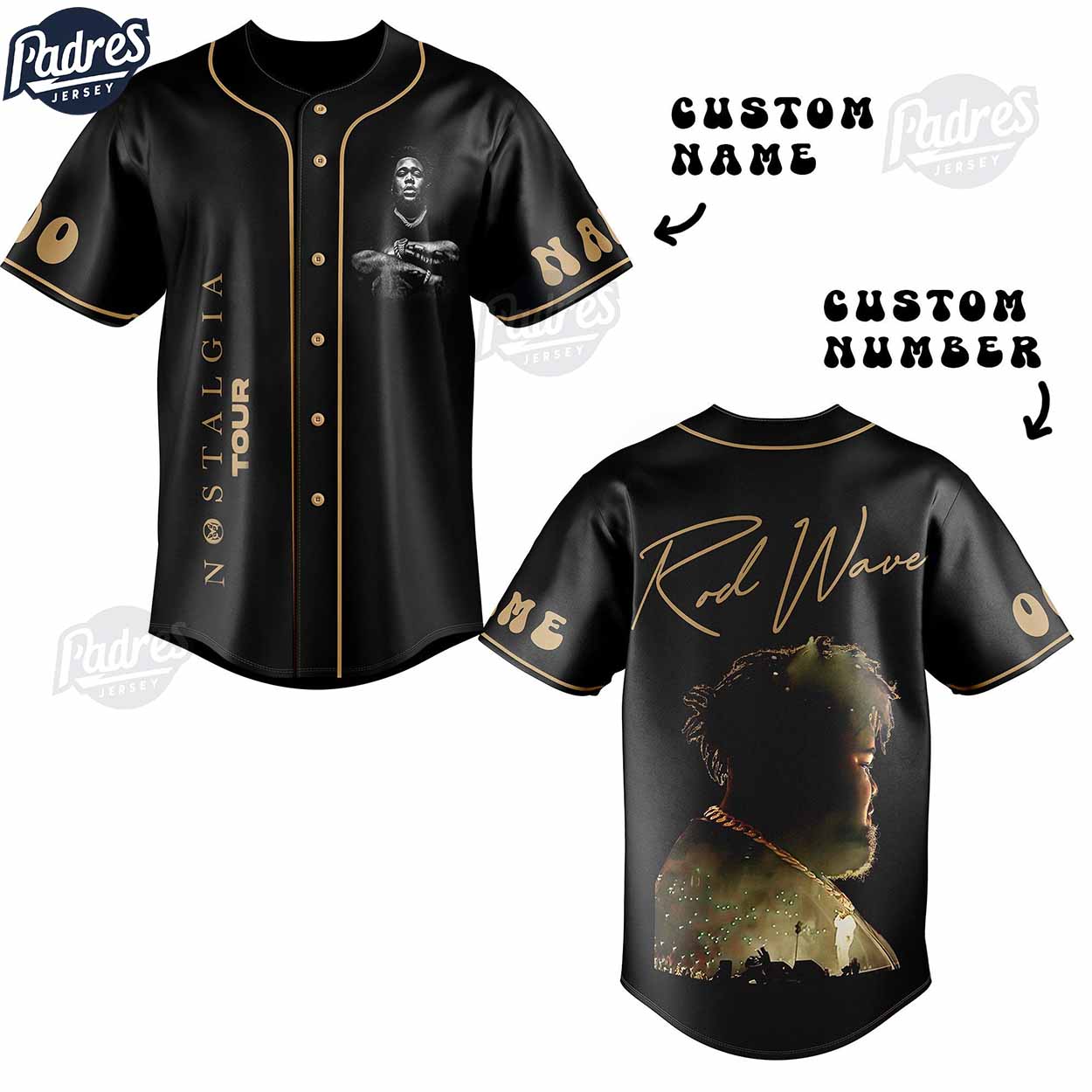 Rod Wave Nostalgia Tour Custom Black Baseball Jersey - Padres Jersey Oasis: Elevate Your Baseball Style Game