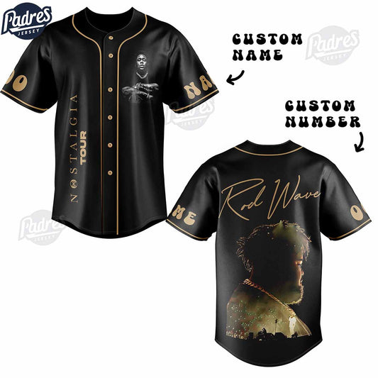 Rod Wave Nostalgia Tour Custom Black Baseball Jersey - Padres Jersey Oasis: Elevate Your Baseball Style Game