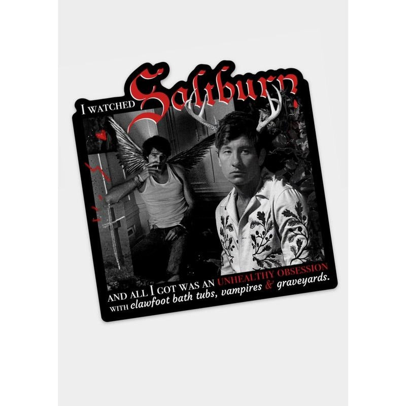 Saltburn Obsession sticker, Oversized 4x4 inch die cut Sticker (sticker is printed dark).
