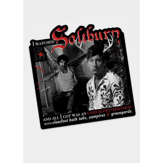 Saltburn Obsession sticker, Oversized 4x4 inch die cut Sticker (sticker is printed dark).